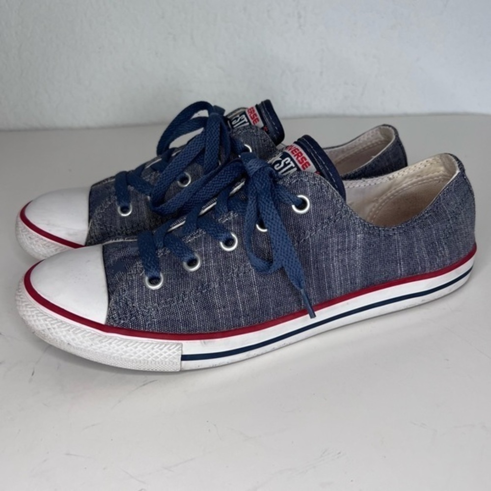 Converse All Star Chucks Low Top Blue Denim America with Stars on Tongue Size 7